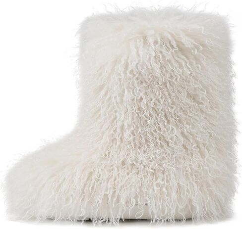 Kalstage إمرأة فو فروي أحذية منتصف العجل الشتاء منصة أحذية مريحة الفراء المنغولي الانزلاق على الجوارب الثلوج المسطحة الدافئة المنزل في الهواء الطلق in Kuwait