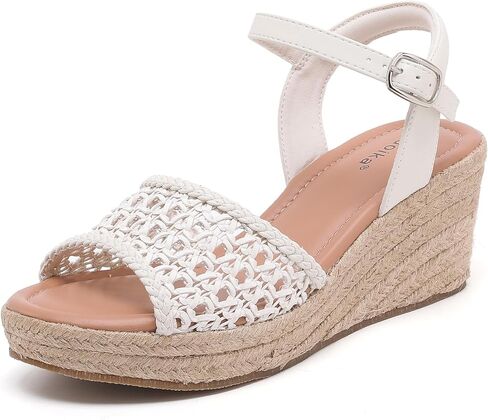 Luoika Women's Wide Width Wedge Platform Sandals. | Adjustable Ankle Strap, Wide Width, Espadrilles Wedge Heel, Memory Foam Insole, Casual Dress in Saudi Arabia