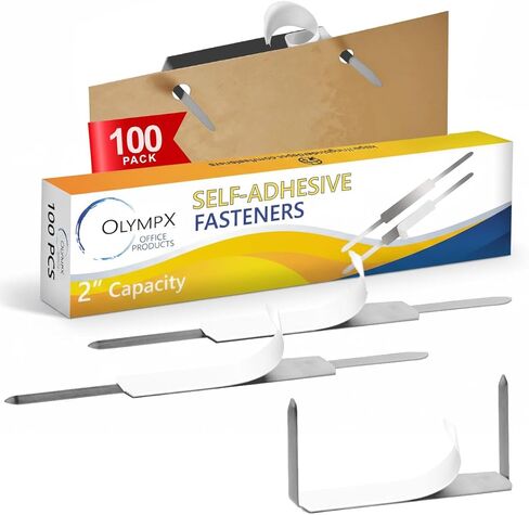 100 Pcs of 2" Capacity Economy Self Adhesive Prong Paper Fastener Bases, 2.75 Inch Center for Paper File Clip Folder Accessories, 100 per Box in Kuwait