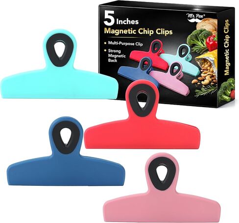 Mr. Pen- Chip Bag Clips, Magnetic Clips, 4 Pack, 5 Inches Wide, Heavy Duty, Bag Clips, Bag Clips for Food, Magnet Clips, Chip Clips, Bag Clips, Food Clips, Magnetic Bag Clips, Clips for Fridge in Kuwait