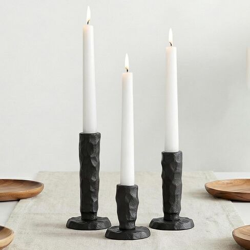 Sziqiqi Black Iron Candlstick Holders: Cast Iron Taper Candle Holder for Candlesticks - Hammered Short Candleholder Set of 3 for Dining Table Mantle Fireplace in Saudi Arabia