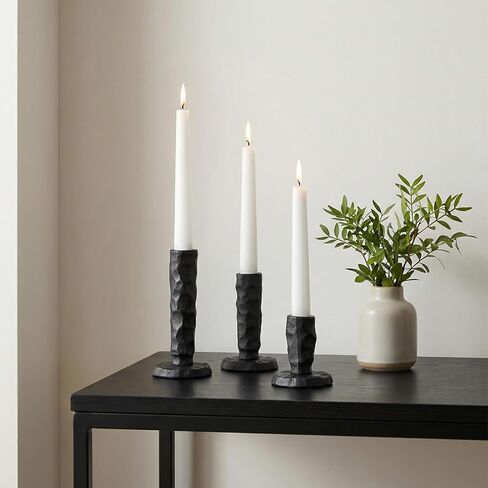 Sziqiqi Black Iron Candlstick Holders: Cast Iron Taper Candle Holder for Candlesticks - Hammered Short Candleholder Set of 3 for Dining Table Mantle Fireplace in Saudi Arabia
