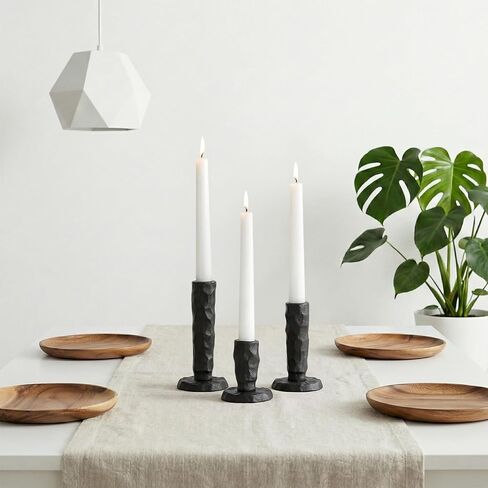 Sziqiqi Black Iron Candlstick Holders: Cast Iron Taper Candle Holder for Candlesticks - Hammered Short Candleholder Set of 3 for Dining Table Mantle Fireplace in Saudi Arabia