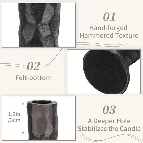 Sziqiqi Black Iron Candlstick Holders: Cast Iron Taper Candle Holder for Candlesticks - Hammered Short Candleholder Set of 3 for Dining Table Mantle Fireplace in Saudi Arabia