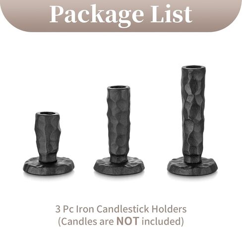Sziqiqi Black Iron Candlstick Holders: Cast Iron Taper Candle Holder for Candlesticks - Hammered Short Candleholder Set of 3 for Dining Table Mantle Fireplace in Saudi Arabia