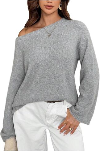 SOLY HUX Women's Off The Shoulder Sweater Pullover Fuzzy Long Sleeve Knit Jumper Tops in Saudi Arabia