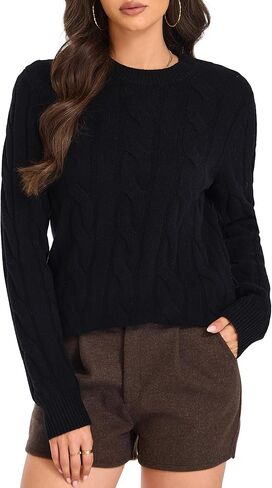 Cable Knit Sweater Women - 100% Merino Wool Cozy Long Sleeves Pullover for Ultimate Winter Comfort Trendy Chunky Tops in Saudi Arabia