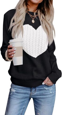 Heart Sweater for Women Valentines Day Gifts for Her Red Sweaters Crewneck Long Sleeve Lightweight Cute Tops in Saudi Arabia