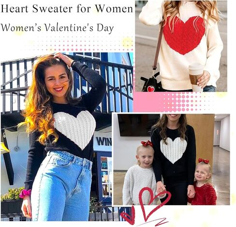 Heart Sweater for Women Valentines Day Gifts for Her Red Sweaters Crewneck Long Sleeve Lightweight Cute Tops in Saudi Arabia