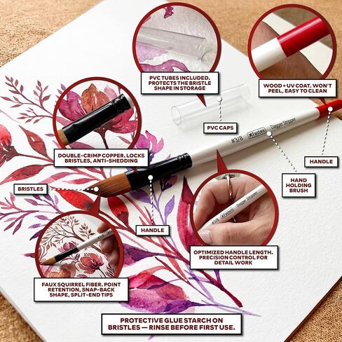XFasten Watercolor Brushes Professional Set of 10, Synthetic Squirrel Hair Artist Watercolor Paint Brushes Set for Adults and Beginners, Gouache, Ink - Includes Round, Flat, Dagger, and Wash Brush in Saudi Arabia