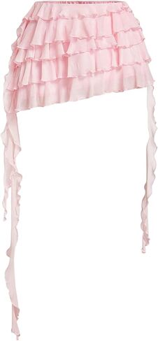 تنانير نسائية شبكية قصيرة ذات طبقات مكشكشة Y2K تنورة Coquette صيفية غير متماثلة in Kuwait