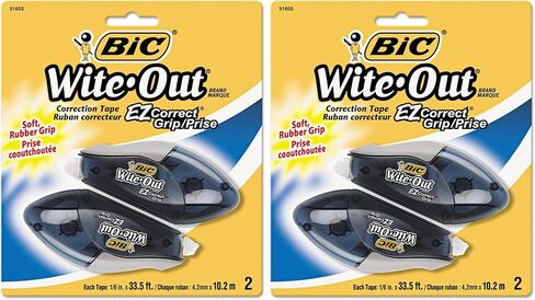 شريط تصحيح المقبض الصحيح EZ من العلامة التجارية BIC، 33.5 قدم، عبوة مكونة من قطعتين من شريط التصحيح الأبيض، سريع ونظيف وسهل الاستخدام وشريط مقاوم للتمزق للوازم المكتبية أو المدرسية in Saudi Arabia