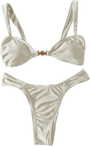 طقم بيكيني نسائي من قطعتين من Floerns، ملابس سباحة عالية الخصر، بدلة استحمام صفيق in Kuwait