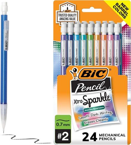 BIC Xtra Smooth Mechanical Pencils (MPNP24-BLK), Medium Point (0.7mm), Fun Pastel Color Pencils, Back to School, 24 Count in Saudi Arabia