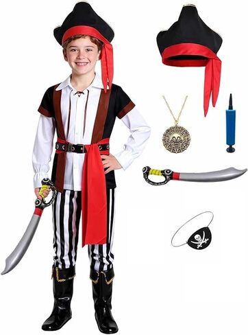 زي القرصان Avady للأطفال في عيد الهالوين مجموعة أزياء القراصنة لحفلات أعياد الميلاد وبنطلون وإكسسوارات اللعبة in Kuwait