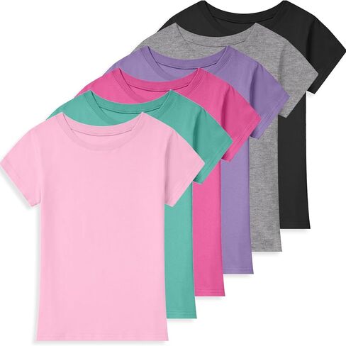 6 Pack Girls T-Shirts Toddlers Cotton Short Sleeve Summer Tops Teens Basic Shirts(2T-14Y) in Saudi Arabia