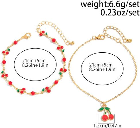 5-Piece Anklet Chain Set for Women - Bohemian Beach Crystal Chain & Cherry Drip Oil Anklets, Minimalist Metal Wheat Braid Foot Jewelry for Summer Vacation Festival in Kuwait