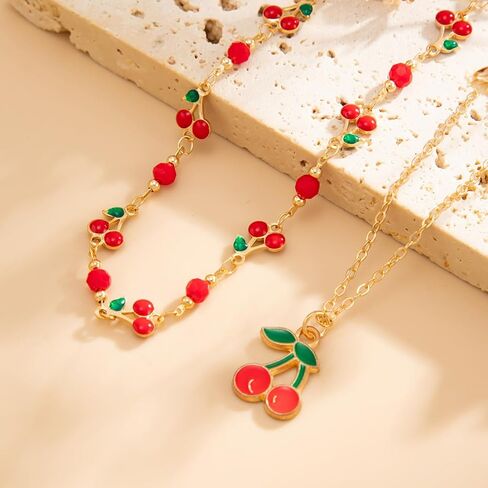 5-Piece Anklet Chain Set for Women - Bohemian Beach Crystal Chain & Cherry Drip Oil Anklets, Minimalist Metal Wheat Braid Foot Jewelry for Summer Vacation Festival in Kuwait