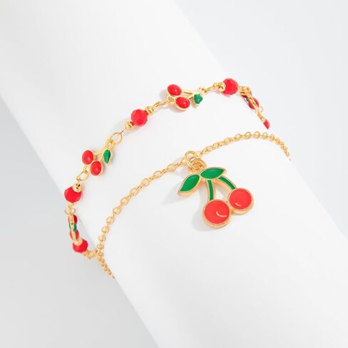 5-Piece Anklet Chain Set for Women - Bohemian Beach Crystal Chain & Cherry Drip Oil Anklets, Minimalist Metal Wheat Braid Foot Jewelry for Summer Vacation Festival in Kuwait