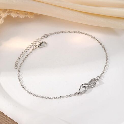 S925 Infinity Anklet for Women: Adjustable Dainty Foot Chain with Vintage Design - Boho Beach Jewelry for Summer, Minimalist Adjustable Gift in Saudi Arabia