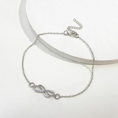 S925 Infinity Anklet for Women: Adjustable Dainty Foot Chain with Vintage Design - Boho Beach Jewelry for Summer, Minimalist Adjustable Gift in Saudi Arabia