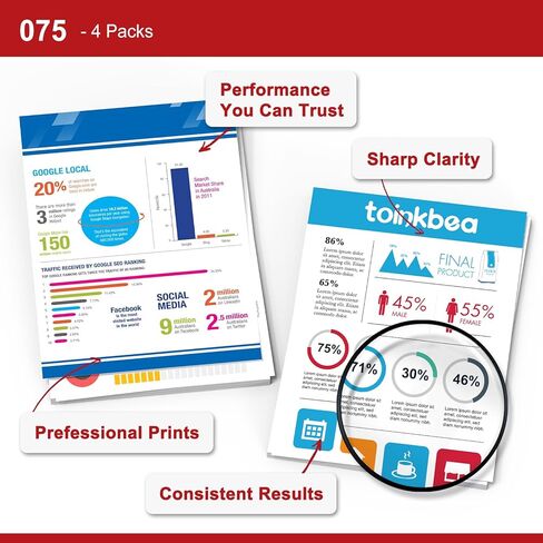 خرطوشة حبر 075 بديلة متوافقة مع مجموعة خرطوشة الحبر Canon 075 075H للطابعة imageCLASS LBP640C LBP646Cdw LBP647Cdw MF660C MF662Cdw MF663Cdw MF665Cdw LBP640 MF660 سلسلة 4 عبوات in Kuwait