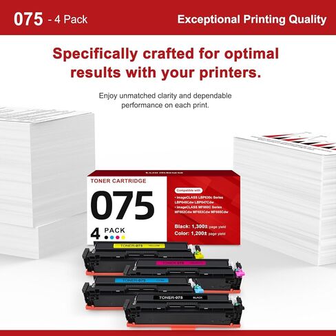 خرطوشة حبر 075 بديلة متوافقة مع مجموعة خرطوشة الحبر Canon 075 075H للطابعة imageCLASS LBP640C LBP646Cdw LBP647Cdw MF660C MF662Cdw MF663Cdw MF665Cdw LBP640 MF660 سلسلة 4 عبوات in Kuwait