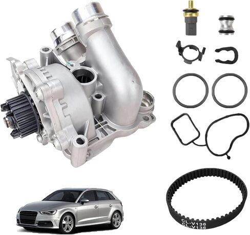 مجموعة ترموستات مضخة مياه ألومنيوم مطورة متوافقة مع Audi A4 A5 Q5 VW GTI Tiguan Jetta 2.0T TSI - يستبدل 06H121026DD مع حزام ومستشعر in Saudi Arabia