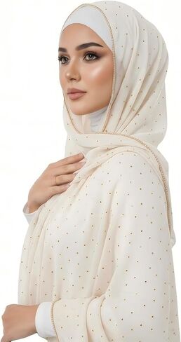 لفافة شال الباشمينا الفاخرة من الشيفون حجاب حجر الراين للنساء وشاح الرأس لحفلات الزفاف الإسلامية معبأة كهدية in Kuwait