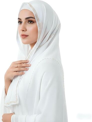 لفافة شال الباشمينا الفاخرة من الشيفون حجاب حجر الراين للنساء وشاح الرأس لحفلات الزفاف الإسلامية معبأة كهدية in Kuwait