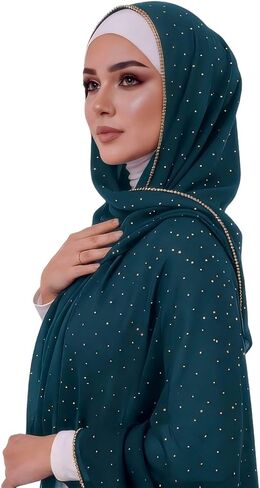 لفافة شال الباشمينا الفاخرة من الشيفون حجاب حجر الراين للنساء وشاح الرأس لحفلات الزفاف الإسلامية معبأة كهدية in Kuwait