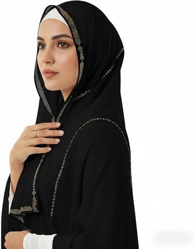 لفافة شال الباشمينا الفاخرة من الشيفون حجاب حجر الراين للنساء وشاح الرأس لحفلات الزفاف الإسلامية معبأة كهدية in Kuwait