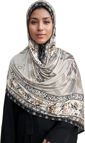 Printed Jersey Cotton Scarf for Women, Stretch Soft Hijab, Lightweight Breathable Head Wrap for All Seasons in Saudi Arabia
