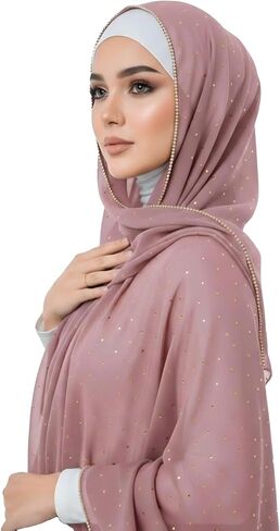 لفافة شال الباشمينا الفاخرة من الشيفون حجاب حجر الراين للنساء وشاح الرأس لحفلات الزفاف الإسلامية معبأة كهدية in Kuwait