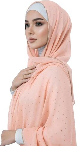 لفافة شال الباشمينا الفاخرة من الشيفون حجاب حجر الراين للنساء وشاح الرأس لحفلات الزفاف الإسلامية معبأة كهدية in Kuwait