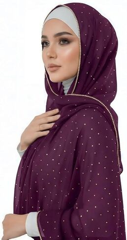 لفافة شال الباشمينا الفاخرة من الشيفون حجاب حجر الراين للنساء وشاح الرأس لحفلات الزفاف الإسلامية معبأة كهدية in Kuwait