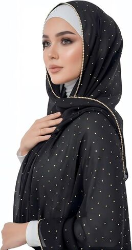 لفافة شال الباشمينا الفاخرة من الشيفون حجاب حجر الراين للنساء وشاح الرأس لحفلات الزفاف الإسلامية معبأة كهدية in Kuwait