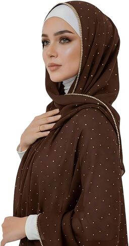 لفافة شال الباشمينا الفاخرة من الشيفون حجاب حجر الراين للنساء وشاح الرأس لحفلات الزفاف الإسلامية معبأة كهدية in Kuwait