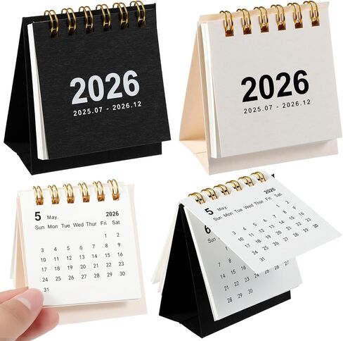 Mini Desk Calendar 2026, 2PCS Standing Flip Small Calendar, Portable Monthly Desktop Calendar for Home, Office, School (Black, White) in Saudi Arabia