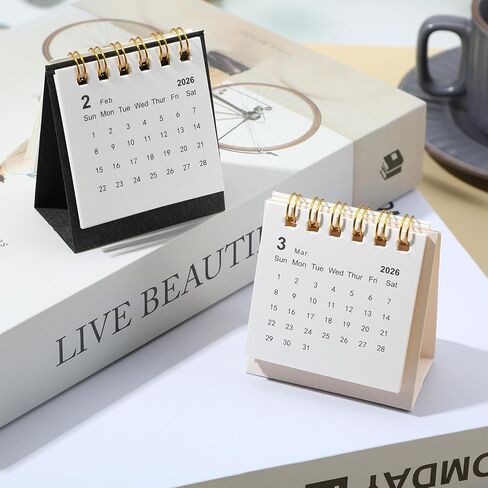 Mini Desk Calendar 2026, 2PCS Standing Flip Small Calendar, Portable Monthly Desktop Calendar for Home, Office, School (Black, White) in Saudi Arabia
