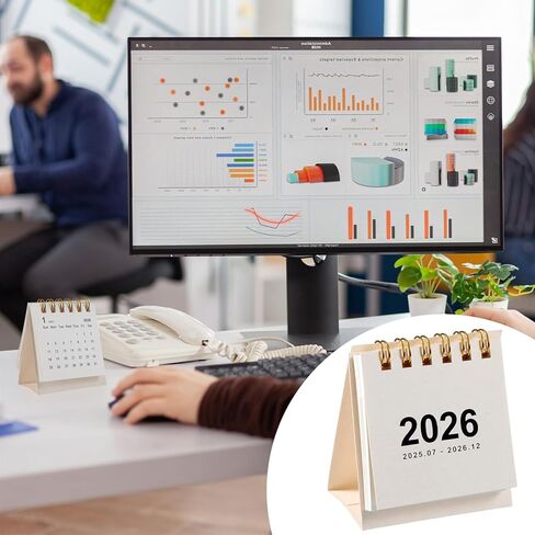 Mini Desk Calendar 2026, 2PCS Standing Flip Small Calendar, Portable Monthly Desktop Calendar for Home, Office, School (Black, White) in Saudi Arabia