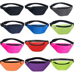12 Pcs Fanny Packs for Men and Women,Vibrant Colors, Waterproof Oxford Fabric, Adjustable Waist Pack for Running and Travel, Secure Zipper Pouch in Kuwait