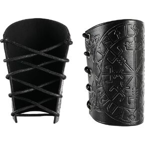 2 Pieces Gauntlet Wristband - Vegvisir Viking Leather Armor Bracers in Kuwait