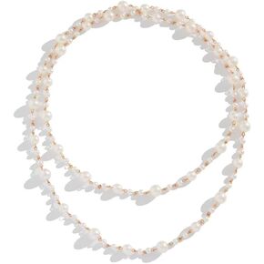 Long Gold Pearl Necklaces for Women White Faux Pearl Necklace Double Layered Pearl Necklace Jewelry Gift Sweater Accessories in Saudi Arabia