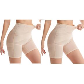 Sellto قطعتان من السراويل القصيرة للتحكم في البطن، ملابس داخلية عالية الخصر للنساء، سراويل قصيرة لتشكيل الجسم بدون خياطة، الفخذ أنحف تحت الفستان، بيج in Kuwait