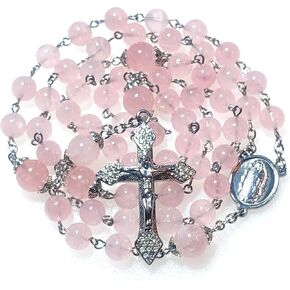 Rosary Beads Chaplet Premium Pink Natural Crystal Rosery Cross Catholic gifts in Saudi Arabia