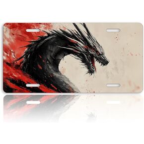 لوحة ترخيص أمامية من Anime Dragon للنساء باللونين الأحمر والأسود على طراز لوحة تزيين السيارة لوحات تزيين من معدن الألومنيوم لوحة ترخيص جديدة لطيفة مقاس 6 × 12 بوصة (4 فتحات) in Kuwait