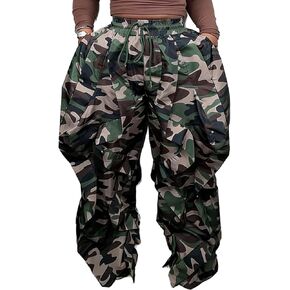 Vakkest Women's Baggy Ruffle Barrel Pants Elastic Waist Drawstring Jogger Sweatpants Wide Leg Casual Fringe Trousers in Kuwait