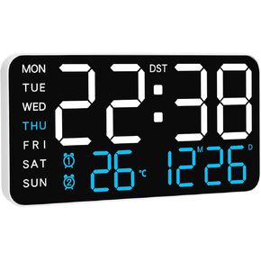 KCKJ Large Digital Alarm Clock for Bedroom & Home - with Temperature, Date and Weekday Display, Adjustable Brightness & Volume, Dual Use for Desk or Wall Mount in Saudi Arabia