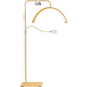 AURELLE 28" ضوء نصف قمر - مصباح رموش مع مكبر 4X، حامل هاتف، ضوء رموش لتقنية الرموش، الوشم، فن الأظافر، العناية بالبشرة، الصالون، سطوع قابل للتعديل وارتفاع، رأس دوار، ذهبي in Kuwait